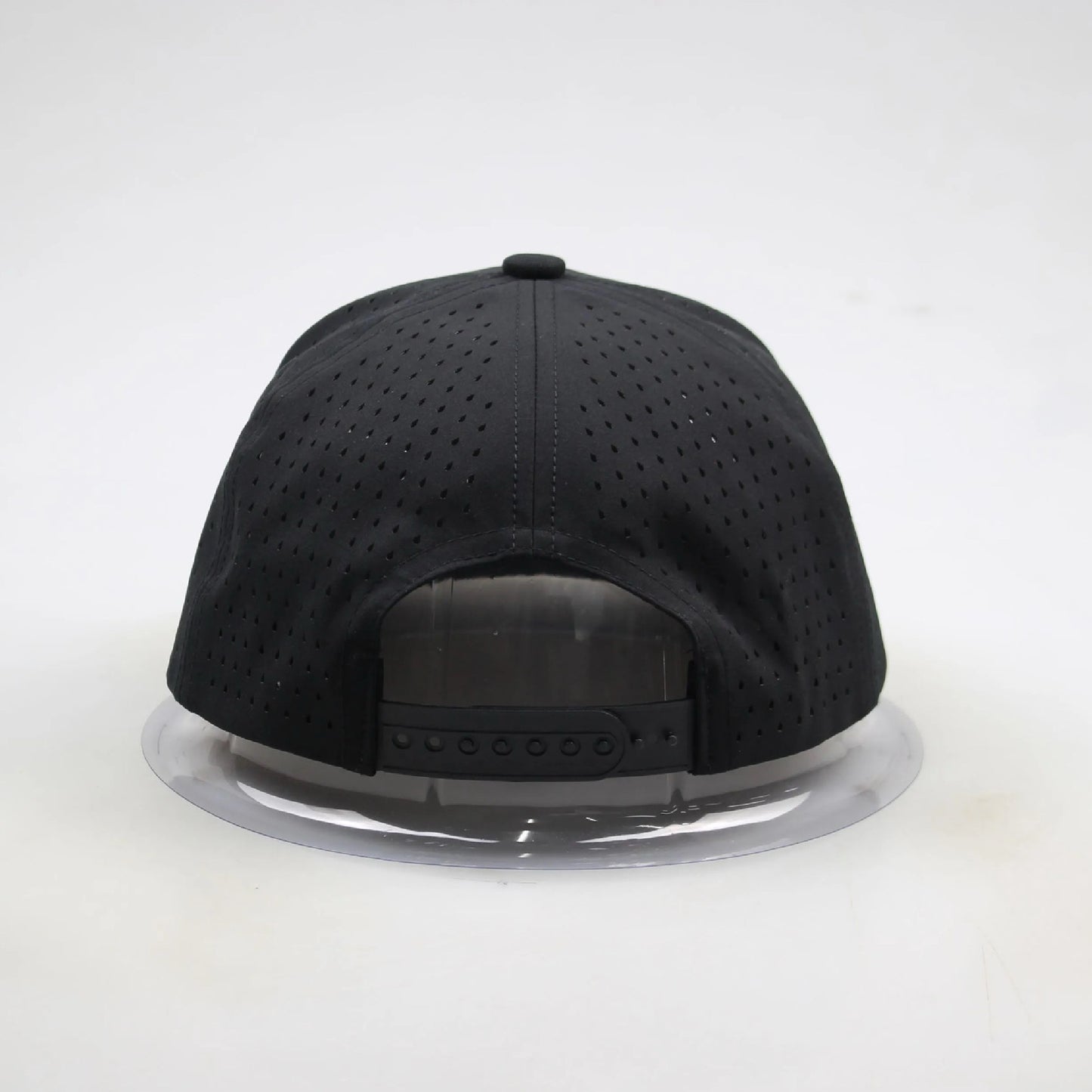 Black cap with a clear visor on a white background